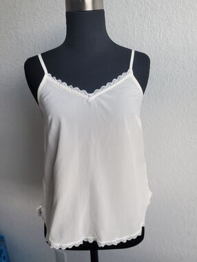 Women's Off White Silk Lace-Trim Camisole Top
